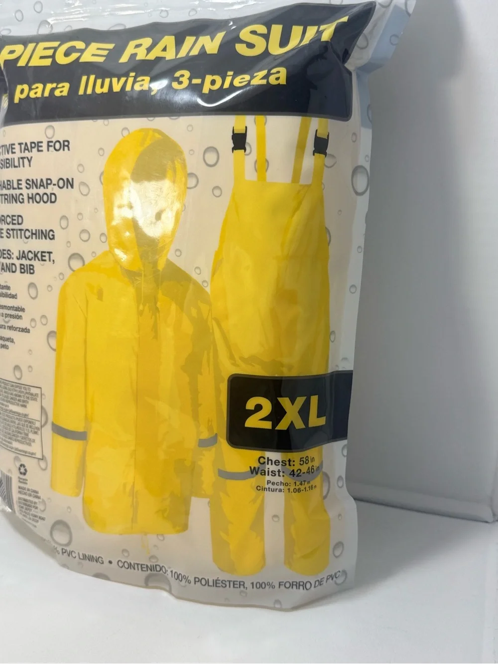 Kids Yellow 3-Piece Rain Suit with Hood and Bib - 2XL